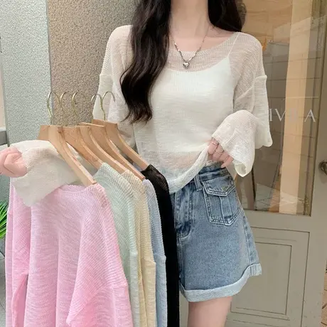 夏季时尚高级针织衫女装薄款设计感小众宽松显瘦百搭防晒罩衫上衣商品大图