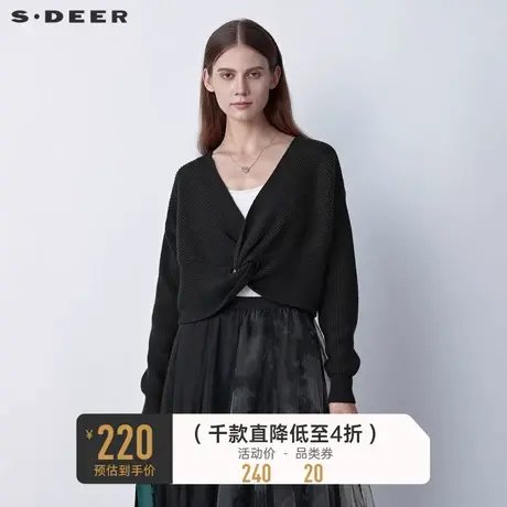 sdeer圣迪奥春秋装复古V领交叉堆叠不规则针织衫女S221Z3512图片