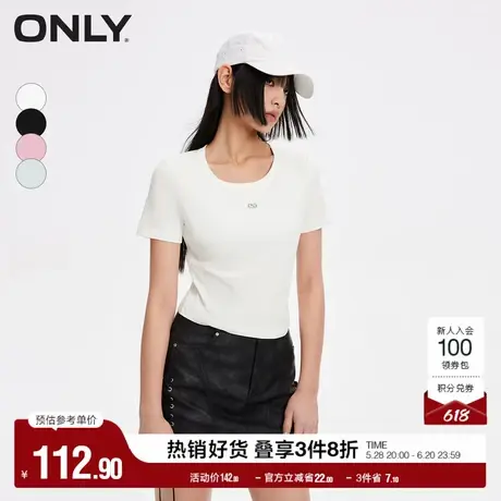 ONLY奥莱夏季休闲简约金属装饰螺纹圆领短款T恤女|124101066图片