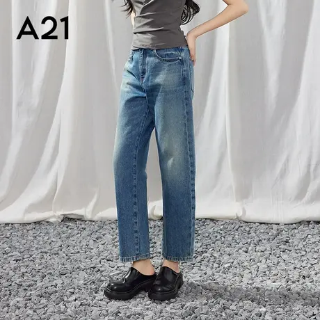 女装宽松中腰牛仔长裤水洗百搭直筒裤图片