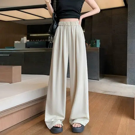 时尚气质休闲长裤2025年夏季新款女简约大气慵懒宽松高腰直筒长裤商品大图
