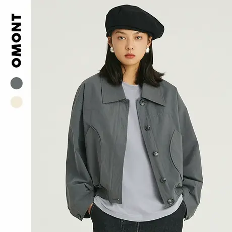 omont蛋挞家 复古可脱卸两穿夹克羽绒服女短款白鸭绒轻薄外套冬季商品大图