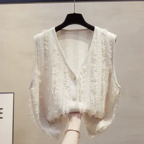 流苏开衫v领针织马甲背心女2025春秋新款宽松外穿马夹薄毛衣坎肩图片