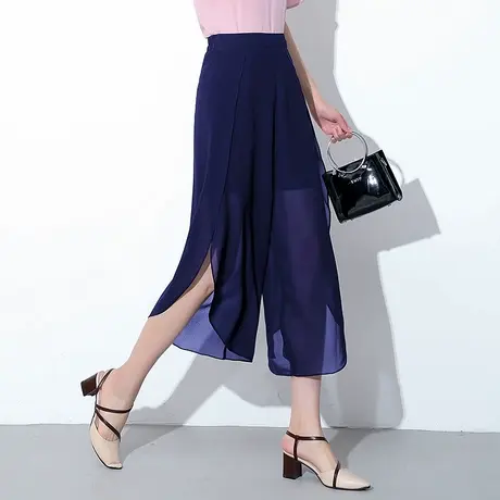 雪纺阔腿裤开叉七分裙裤女夏季薄款2025新款高腰宽松垂感休闲裤子商品大图