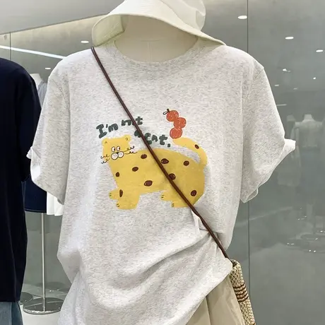 俏皮可爱卡通印花圆领T恤上衣宽松休闲百搭吸湿透气短袖夏季穿搭商品大图