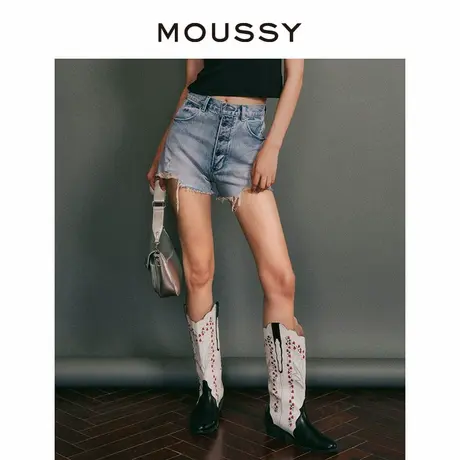 MOUSSY 通勤风水洗四粒扣磨毛休闲高腰短款牛仔裤女C28FAN11-0090商品大图