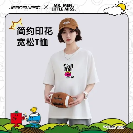 真维斯X奇先生妙小姐联名白色女装潮流cleanfit字母印花短袖T恤E8商品大图