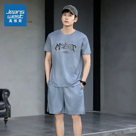 E8真维斯男装 2025夏季新款 男款印花休闲户外运动短袖针织套装图片