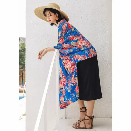 弥古夏天连衣裙外披女夏薄款防晒披肩小搭肩波西米亚碎花雪纺上衣图片