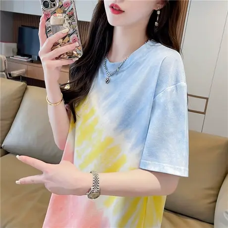 渐变色扎染短袖t恤女2024新款夏季韩版宽松设计感小众半袖上衣服图片