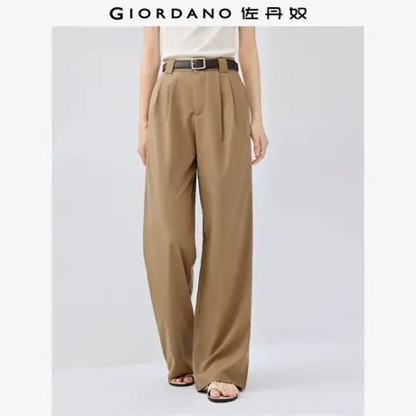 佐丹奴裤子女装压褶中腰阔腿梭织休闲长裤 05415064商品大图