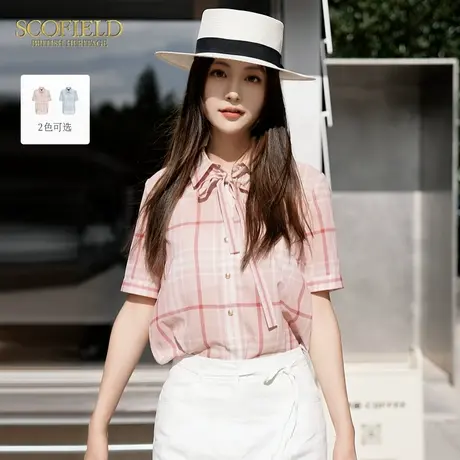 Scofield女装轻薄格纹系带衬衫廓形衬衣率性翻领2025夏季新品商品大图