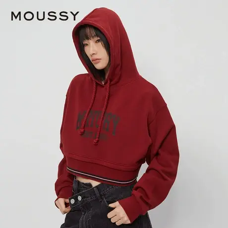 MOUSSY 夏季新品日系复古风做旧短款连帽卫衣女028HAZ90-1841图片