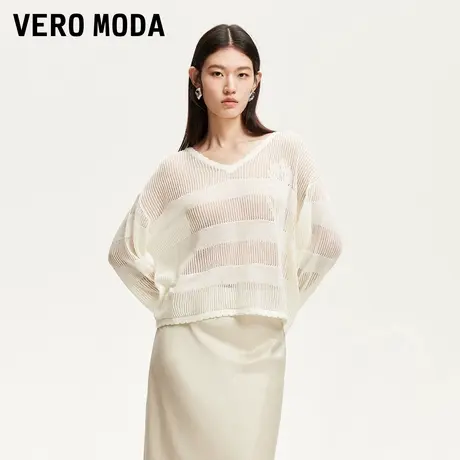 Vero Moda奥莱针织衫女2025夏季新款镂空网眼设计花朵刺绣软糯商品大图
