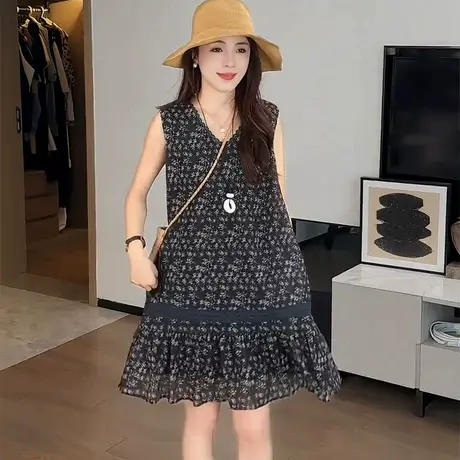 法式复古碎花无袖背心连衣裙女2025夏季新款气质减龄显瘦小众裙子图片
