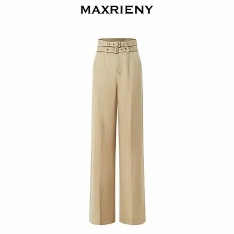 【奥莱】MAXRIENY极简通勤风双腰头设计高腰阔腿长裤秋裤商品大图