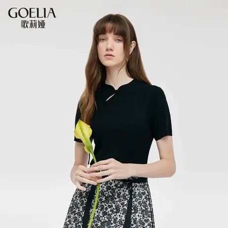 首降5折|歌莉娅新中式女装上衣2024夏季新款国风天丝盘扣T恤短袖商品大图