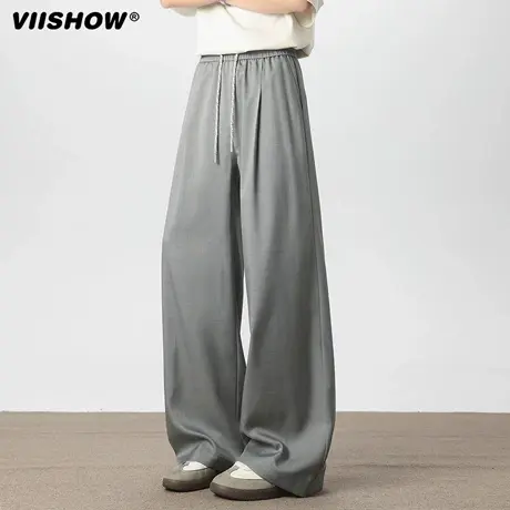 VIISHOW垂感休闲阔腿裤男2025秋季宽松打褶运动裤子宽松直筒长裤商品大图