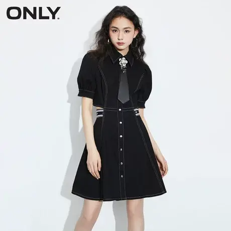 【买4免1】ONLY奥莱夏季新款甜美翻领A字短款灯笼袖牛仔连衣裙女商品大图