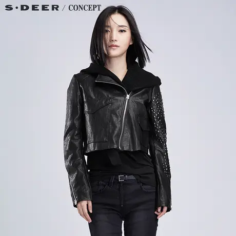 【新品】sdeer圣迪奥女装街头机车酷感皮质外套S16382298图片