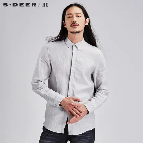 sdeerhe圣迪奥男装文艺舒适休闲纯色翻领亚麻长袖衬衫H15270533图片