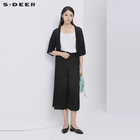 sdeer圣迪奥女简约休闲开襟中袖开衩下摆长款纯色针织衫S19281802图片
