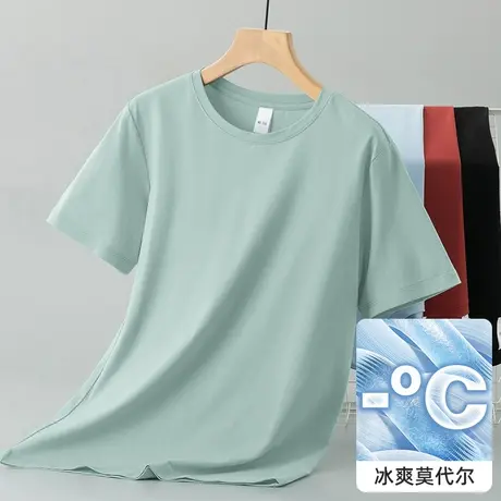 莫代尔短袖t恤男潮流夏季半袖冰丝速干凉感圆领纯色上衣服体恤衫商品大图