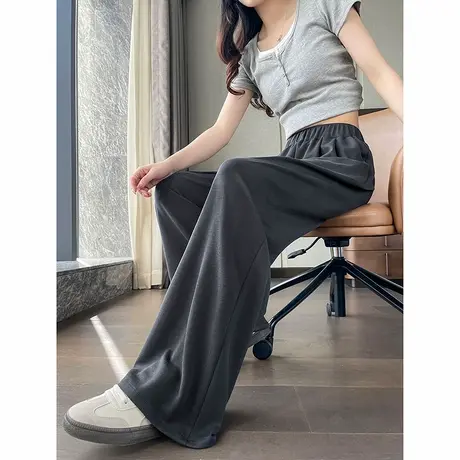 时尚气质休闲长裤2025年夏季新款慵懒休闲百搭宽松直筒高腰长裤商品大图