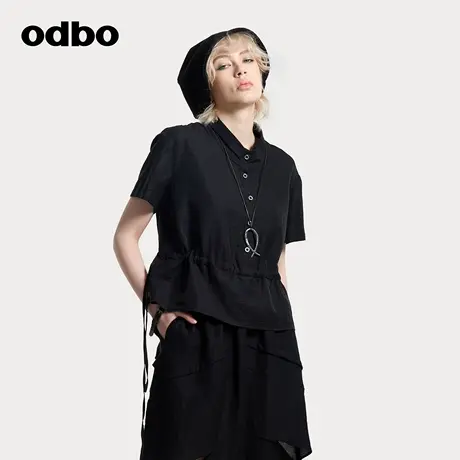 odbo/欧迪比欧2025新款夏短袖女t恤双层领上衣原创设计潮流高级感图片