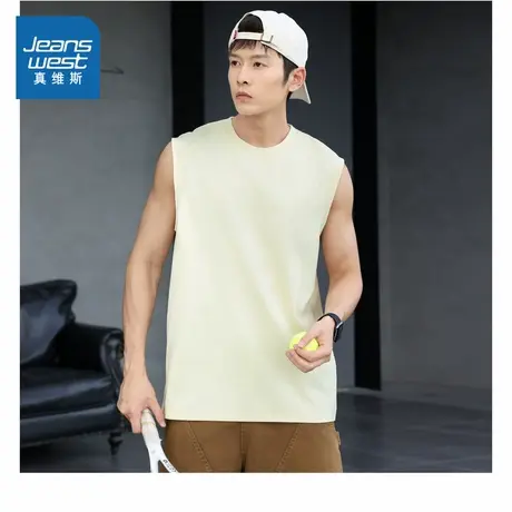 E8真维斯男装2025夏季新款 简约休闲运动无袖合身圆领T恤上衣男商品大图