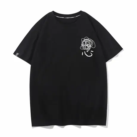 闹心烦心事趣味搞笑印花短袖t恤男夏季宽松休闲纯棉圆领黑色半袖图片