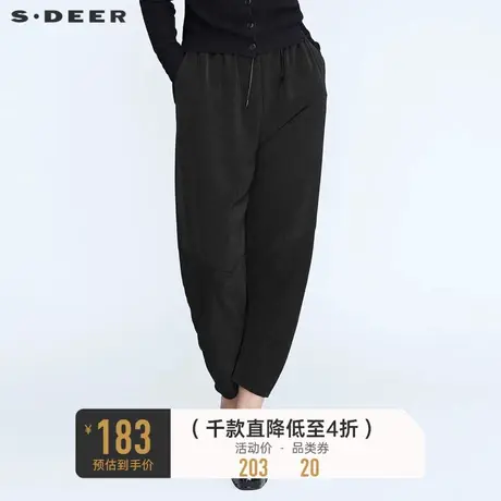 sdeer圣迪奥秋装时尚松紧抽绳肌理褶皱直筒长裤S21180822🍸商品大图