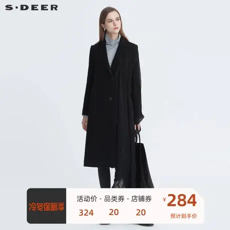 sdeer圣迪奥新品女装西装领肌理拼接中长款毛呢大衣S20481806🥁商品大图