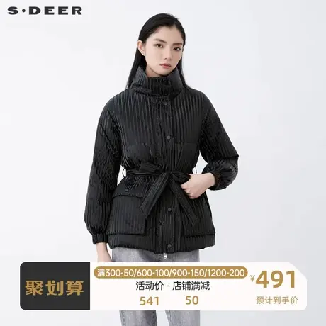 sdeer圣迪奥女装时尚高领亮面肌理收腰黑色羽绒服S21462411💻商品大图