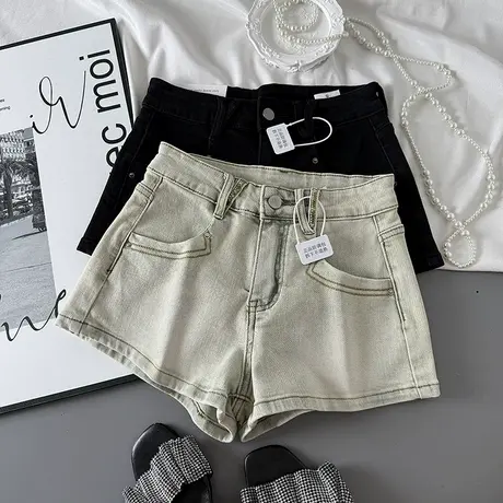 辣妹洗水高腰显瘦牛仔短裤女2025夏季弹力紧身百搭a字三分热裤潮图片
