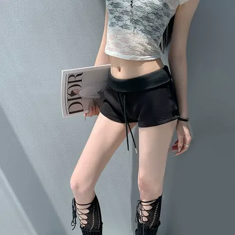 美式辣妹包臀短裤女夏季薄2025新款高腰修身显瘦三分休闲运动卫裤图片