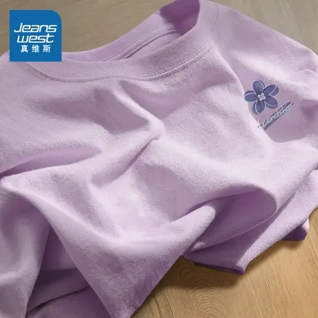 KMV真维斯白色短袖t恤女夏2025美式宽松休闲港风纯棉正肩显瘦上衣商品大图