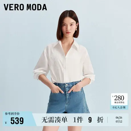 6.27上新Vero Moda衬衫女2025夏季新款单排扣含棉花朵刺绣上衣图片