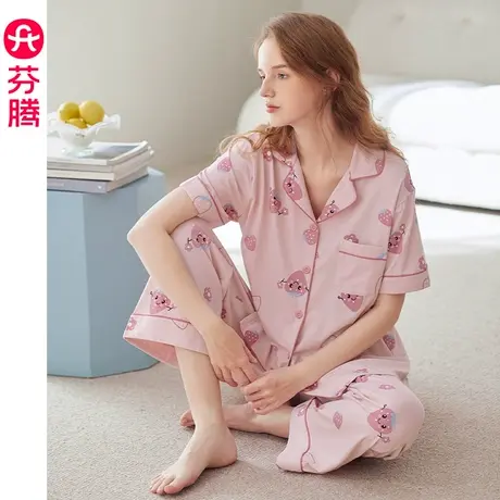 芬腾睡衣女夏季薄款纯棉短袖少女甜美卡通可爱休闲全棉家居服套装图片