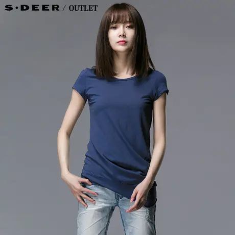 sdeer圣迪奥女装夏装简约设计感斜摆T恤S14280175图片