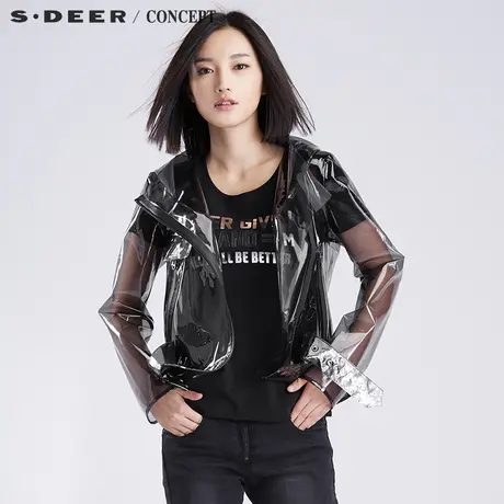 sdeer圣迪奥2018秋女装未来感半透明连帽斜襟外套S16382299图片