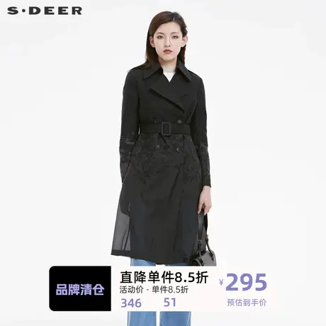 sdeer圣迪奥女装翻领印花收腰双排扣长款风衣S22181814图片