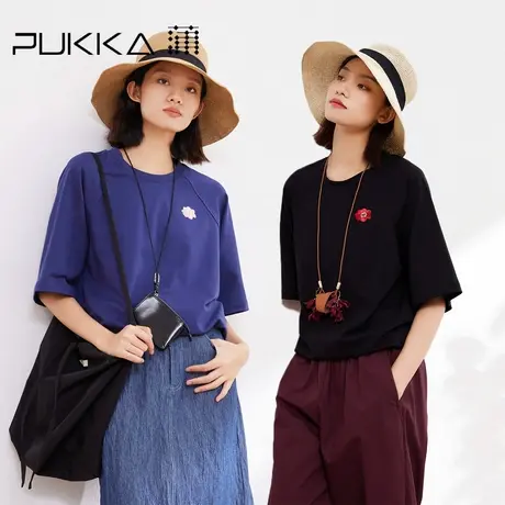 蒲PUKKA 纯棉短袖T恤女夏季新品原创设计宽松上衣图片