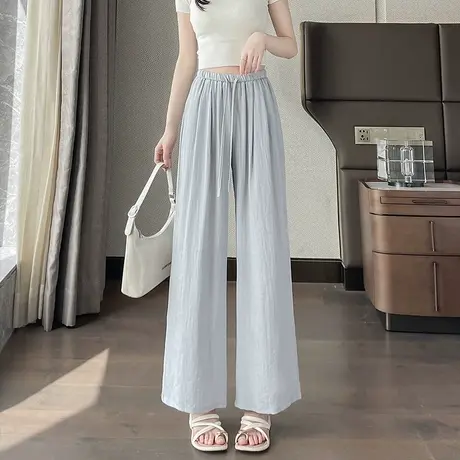 时尚气质休闲裤2025年夏季新款女高腰显瘦百搭休闲宽松阔腿长裤商品大图