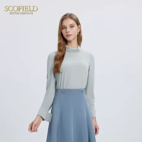 Scofield女装法式松紧高领长袖雪纺衫优雅干练通勤衬衫秋季上衣商品大图