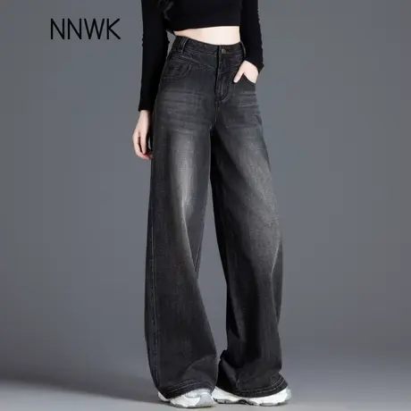 黑色阔腿牛仔裤女春秋季宽松直筒2025年新款时尚潮流复古高腰长裤商品大图