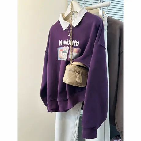 超火cec撞色翻领长袖卫衣女2025春秋季新款宽松薄款韩版上衣外套图片