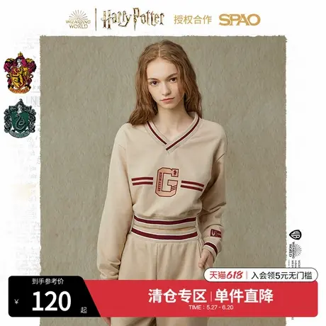 SPAO时尚易搭简约休闲短款撞色V领印花套头卫衣SPMWC49D19商品大图