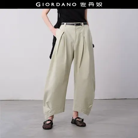 设计师款佐丹奴裤子女夏收褶弯刀裤半松紧腰休闲阔腿裤女18415517商品大图