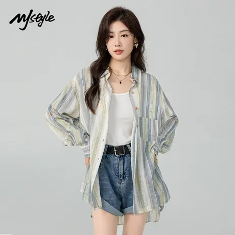 MJ STYLE条纹长袖衬衫女夏宽松薄款慵懒风百搭休闲2025年新款时尚商品大图
